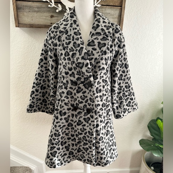 Anthropologie Elevenses gray animal print swing trapeze coat ladies size Small - Picture 4 of 13